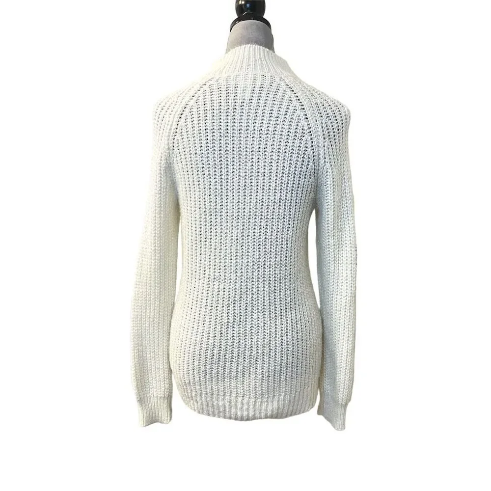 Calvin Klein Women's Ivory Mock Neck Knit Pullover Fanny Sweater S Warm Cozy